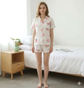 Pijama dama "Strawberry" din doua piese, PJ016, Alb - Img 2