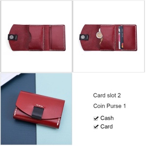 Port card dama, Anara PT1250, piele naturala, Negru/Rosu - Img 2