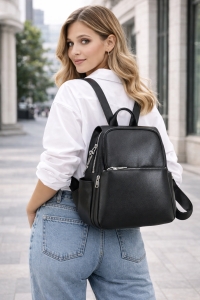 Rucsac dama, Cataluna GT2075, piele naturala, Negru - Img 2
