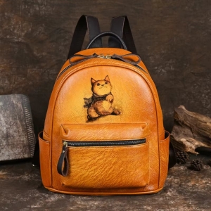 Rucsac dama, Saelis GT3340, piele naturala, Cognac