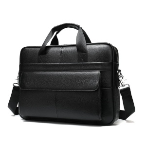 Servietă bărbați piele naturală, compartiment laptop, curea umăr, negru