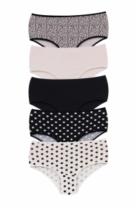 Set 5 perechi de chiloti din bumbac, pentru dama, 43500, Crem/Negru