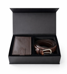 Set cadou pentru barbati, Portofel + Curea, piele naturala, model elegant, SET30, Maro