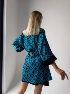 Set Halat & Camasa de noapte „Geometric Glam” – 2301395, Negru / Turcoaz - Img 5