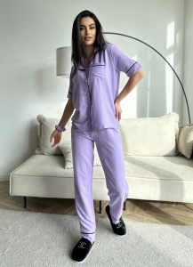 Set pijama dama din doua piese, cu nasturi – 2300131, Lila - Img 4
