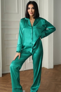 Set pijama dama din doua piese, cu nasturi – 2301490, Verde