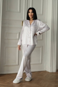 Set pijama dama din doua piese, cu nasturi – 2401656, Gri deschis - Img 3