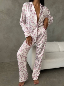 Set pijama dama din doua piese, cu nasturi – 2401671, Roz leopard - Img 6