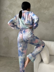 Set pijama dama din doua piese, cu nasturi – 2401679, Albastru floral - Img 2