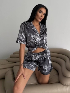 Set pijama dama din doua piese, cu nasturi – 2500099, Gri Floral - Img 7