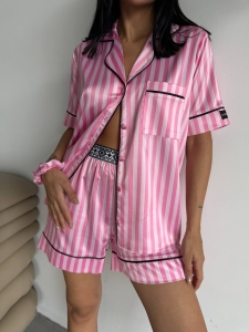 Set pijama dama din doua piese, cu nasturi – 2500159, Roz deschis