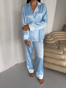 Set pijama dama din doua piese, cu nasturi – 2500253, Albastru - Img 3