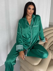 Set pijama dama din doua piese, cu nasturi – 2500259, Verde - Img 4