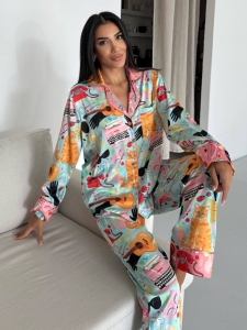 Set pijama dama din doua piese, cu nasturi – 2500261, Multicolor - Img 2