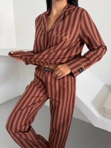 Set pijama dama din doua piese, cu nasturi – 2500292, Maro - Img 4