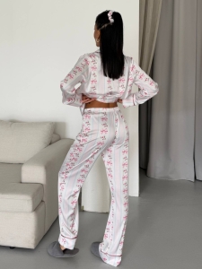 Set pijama dama din doua piese, cu nasturi – 2500343, Alb/Roz - Img 4