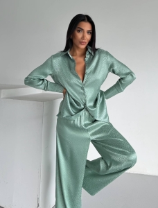 Set pijama dama din doua piese, cu nasturi – 2500402, Verde menta - Img 2
