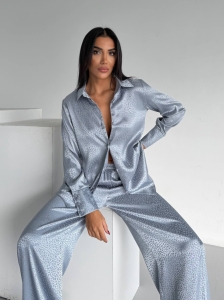 Set pijama dama din doua piese, cu nasturi – 2500407, Gri - Img 4