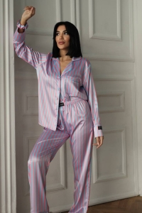 Set pijama dama din doua piese, cu nasturi – 2600012, Roz / Albastru - Img 2