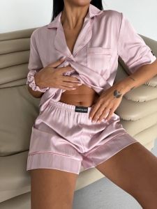 Set pijama dama din doua piese, cu nasturi – 2600041, Roz pudrat satinat - Img 6