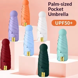 Umbrela pentru ploaie si soare, cu protectie UV din cauciuc negru, UMB008, Orange - Img 3