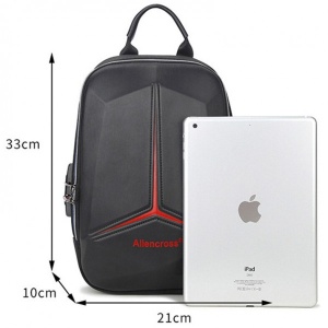 Borsetă crossbody bărbați Aliencross, carcasă rigidă antifurt, port USB și cifru, negru cu roșu - Img 4
