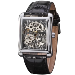 Ceas barbatesc Winner CS1744, automatic, piele naturala, negru, cadran argintiu - Img 1
