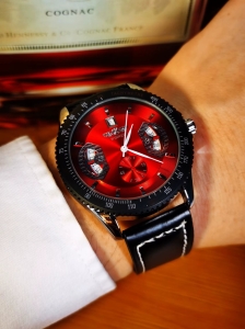 Ceas barbatesc Winner CS1753, automatic, piele naturala, negru, cadran rosu - Img 3
