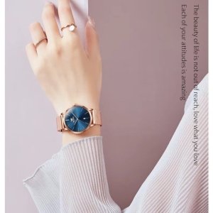 Ceas de dama Olevs CS1923, otel inoxidabil, rose gold, cadran albastru - Img 2