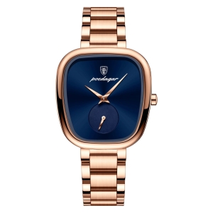 Ceas de dama Poedagar CS1896, otel inoxidabil, rose gold, cadran albastru - Img 1
