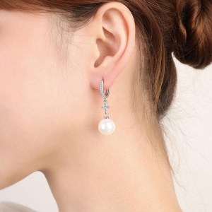 Cercei argint 925, JW1112, model elegant cu perla, placati cu rodiu - Img 2