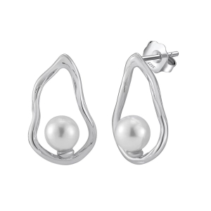 Cercei argint 925, JW1715, model abstract cu perle, placati cu rodiu