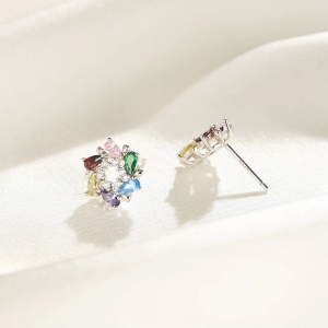 Cercei argint 925, JW1762, model elegant multicolor, placati cu rodiu - Img 4