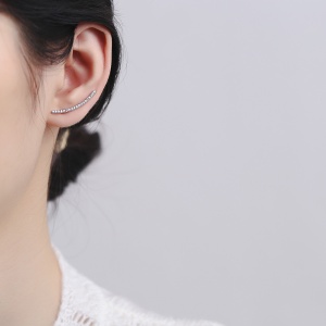 Cercei ear cuffs argint 925, JW676, model elegant, placat cu rodiu - Img 2