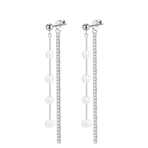 Cercei lungi argint 925, JW1568, model perla, placati cu rodiu