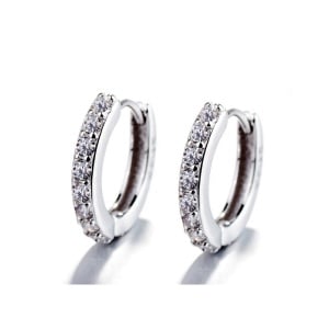Cercei rotunzi argint 925, JW685, model clasic, placati cu rodiu - Img 1