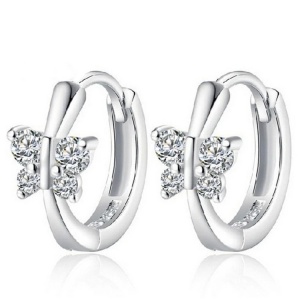 Cercei rotunzi argint 925, JW907, model fluture, placati cu rodiu - Img 1