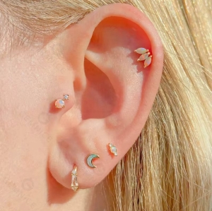 Cercel piercing argint 925, JW1681, model Opal, placat cu aur - Img 3