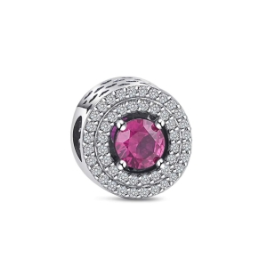 Charm/talisman argint 925, JW1177, model elegant cu piatra roz, placat cu rodiu - Img 1