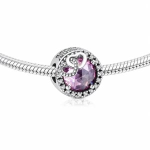 Charm/talisman argint 925, JW1185, model cu piatra roz si inimioare, placat cu rodiu - Img 2