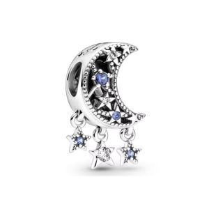 Charm/talisman argint 925, JW1199, model semiluna si stelute, placat cu rodiu - Img 1