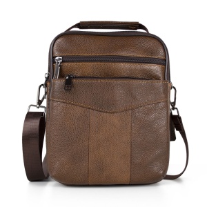 Geantă bărbați piele naturală, crossbody cu buzunare cu fermoar, maro