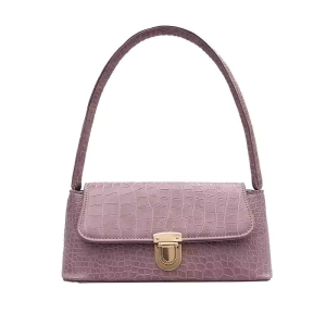 Geanta dama tip baguette,Isoria GT3981, textura crocodil, Mov