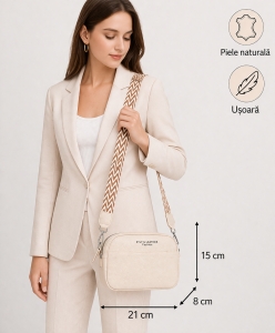 Geanta de dama, Leocadia GT2768, piele naturala, Alb - Img 2