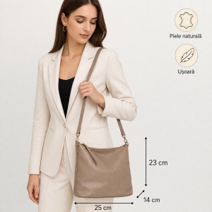 Geanta de dama, Lucasta GT2777, piele naturala, Bej - Img 2