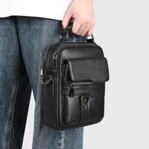 Geanta de umar pentru barbati, Nexar GT3808, piele naturala, Negru - Img 5