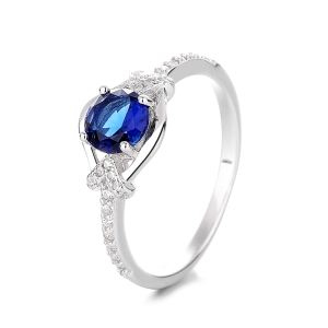 Inel argint 925, JW1332, model elegant cu piatra albastra, placat cu rodiu - Img 1