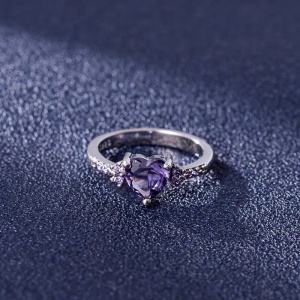 Inel argint 925, JW628, model inima cu zirconiu mov, placat cu rodiu - Img 4