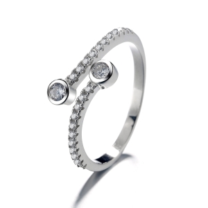 Inel reglabil argint 925, JW1354, model elegant cu pietre, placat cu rodiu - Img 1