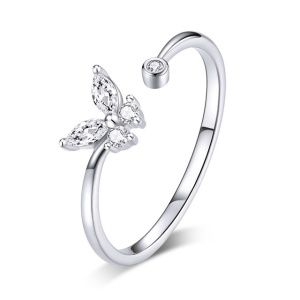 Inel reglabil argint 925, JW614, model fluture, placat cu rodiu - Img 1